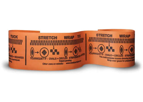 Orange Tourniquet For Emergency First Aid And Tactical Use With Stretch Wrap And Tuck Design For Massive Hemorrhage Control In Prehospital Care Made In The USA