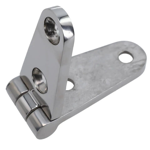Close-up of stainless steel strap hinge for boats cabinets doors and decks 316 A4 corrosion resistant marine hardware
