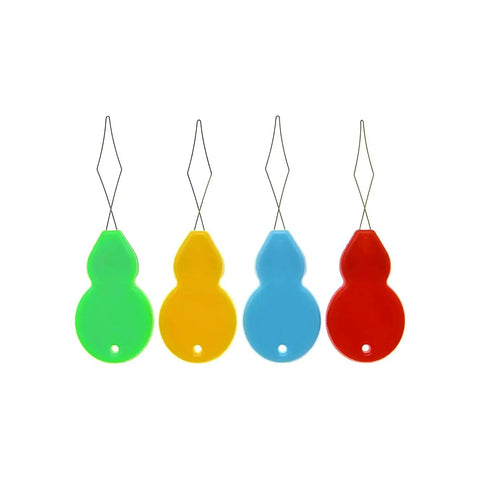 Front view of 4 random color gourd-shaped needle threaders from a 30 Piece Gourd Shaped Needle Threaders Set for Sewing and Crafting.