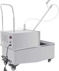 Heavy Duty Commercial Fryer Oil Filter 550W 110V Stainless Steel with caster wheels and oil gun handle for kitchens.