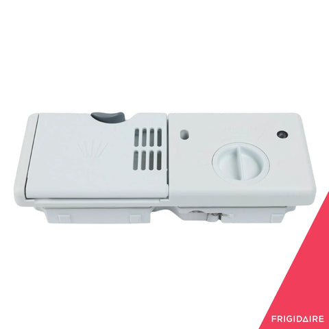 Detergent And Rinse Aid Dispenser For Dishwashers Model 154574401 White Replacement shown from top angle