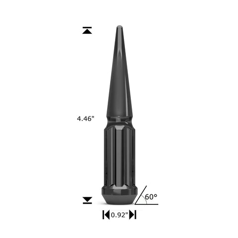 Solid Piece Spline Spike Lug Nut Set 14x1.50 Thread Pitch 33 Pack With Extra Spike 60 Degree Bulge Acorn Anti Theft 7 Spline For Eight Lug Vehicles Chrome Black Chrome Finish