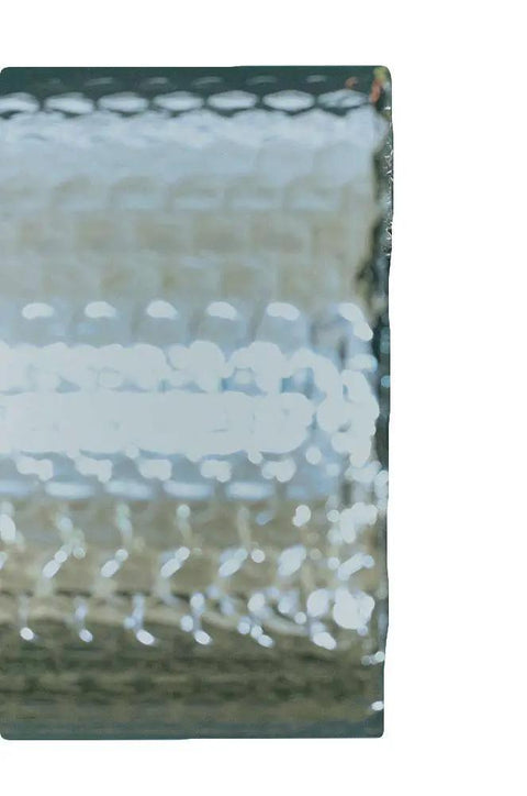Close-up of Heavy Duty Reflective Foil Insulation Roll 36 Inch By 50 Ft Radiant Barrier highlighting its reflective bubble layer.