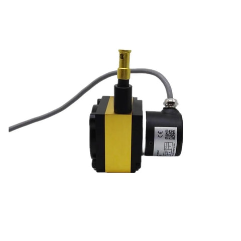 Side view of a non-contact linear displacement sensor with 1000mm measuring range, 5 to 24V power, incremental encoder output.