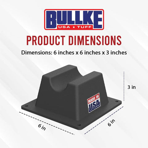 BullKE rooftop pipe support base, black UV-resistant plastic, 6x6x3 in, Made in USA