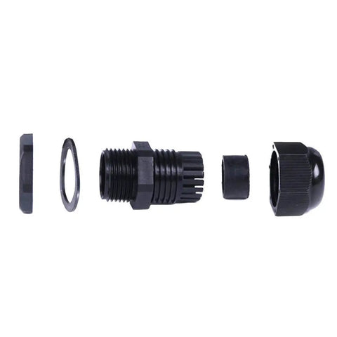 Visible components of PG29 Cable Gland Joints With Gasket For 18-24mm Cable Heavy Duty Adjustable Lock Nut IP68 Waterproof Connector Black