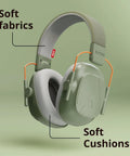 Kids Noise Canceling Headphones With 25 dB Sound Reduction Adjustable For Ages 3 To 16 CE And ANSI Certified, green, side view.