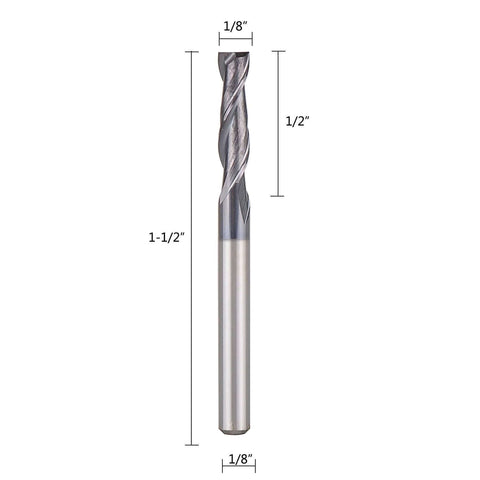 Front view of SpeTool 2-flute square-nose carbide end mill, 1/8 in dia, 1/8 in shank, TiAlN-coated