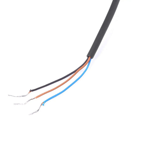 Black cable with exposed black, brown, and blue wires, part of Compact 12 To 24 V DC Diffuse Reflective Infrared Photoelectric Sensor wiring.