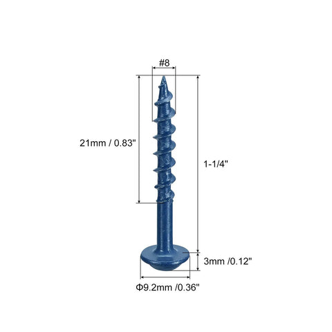 8x1-1/4 Pocket Hole Screws 200 Pack Square Drive Self-Tapping Wood Screws With Blue Coating for Woodworking and Repairs
