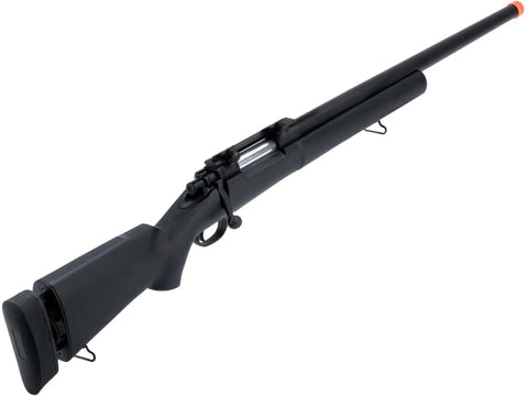 Mil-Inspired M24 Style Airsoft Scout Rifle with Elite Series Black Finish, no optics, angled view