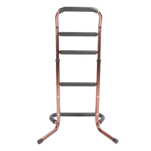 Bedside Auxiliary Rail With 4 Padded Handles For Seniors And Pregnant Women, shown in aluminum alloy with ergonomic design.