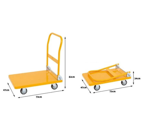 Heavy Duty Platform Cart With Foldable Flatbed Hand Truck, Utility Wagon, 770 Lb Capacity, Steel Frame, Space Saving Foldaway Design for Moving Boxes, Appliances, and Heavy Gear at Home or Job Site, 73 x 47 cm