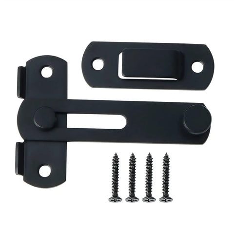 Stainless Steel Thicker Door Lock Sliding Gate Latch Wooden Garden Shed in black with screws for installation.