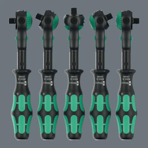 Zyklop Speed Black Edition 8000 A Professional Ratchet Set With Green Finish, Special Edition displayed in a row