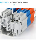 10 Pieces E UK DIN Rail Terminal Block End Stopper Bracket For 35mm Wide Rail Gray Nylon PA66 Housing Fire Retardant DIN Rail Mount With Universal Mounting Foot For Easy Lock On And Secure Fit, side view with screw installation.