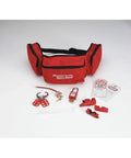 Pro Grade Lockout Tagout Group Kit For Electrical Lockouts With Ultra Durable Carrying Case OSHA Compliant Safety System Includes Padlocks Hasps Devices And Easy On The Job Organization For Industrial Teams, shown with red case, tags, padlocks, and lockout devices.