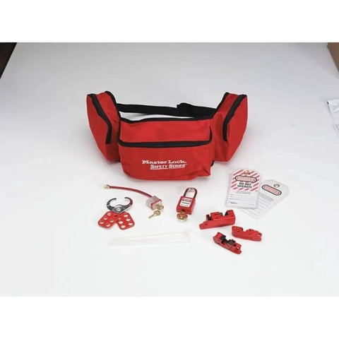 Pro Grade Lockout Tagout Group Kit For Electrical Lockouts With Ultra Durable Carrying Case OSHA Compliant Safety System Includes Padlocks Hasps Devices And Easy On The Job Organization For Industrial Teams, shown with red case, tags, padlocks, and lockout devices.