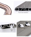 Rock Solid Heavy Duty Double Rail Sliding Barn Door Hardware Kit Effortless Gliding Aluminum Ceiling Track System components including rails and pulleys.