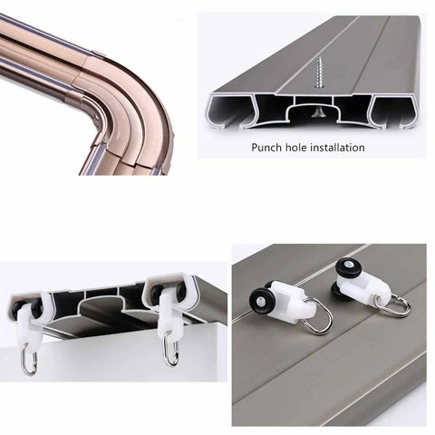 Rock Solid Heavy Duty Double Rail Sliding Barn Door Hardware Kit Effortless Gliding Aluminum Ceiling Track System components including rails and pulleys.