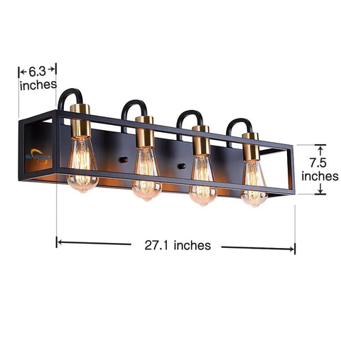 Matte Black 4 Light Vanity Fixture in Rustic Industrial Style for Bathroom Over Mirror, Dope Vintage Charm Wall Light for Vanity and Lounge, Industrial Style Bath Lighting