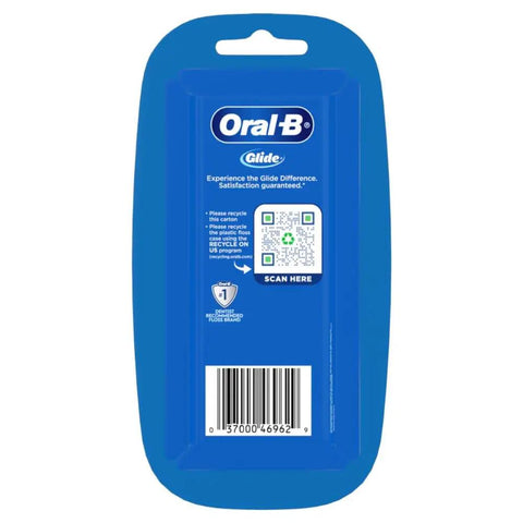 Back packaging of Oral B Glide Original Floss Two Pack 2 X 54.6 Yards Shred Resistant Silky Smooth Wax Coated