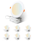 Sylvania Slim Microdisk Downlight, 12W, 5 CCT Select (2700K - 5000K) Recessed Lighting, 1000 LMS, 90 CRI, Dimmable, Wet-Rated, White, 6 inch - 6 Count (Pack of 6)(61190) displayed in six units.