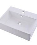 Rectangular Wall Mount Vessel Sink for Bathroom 21x16 White Porcelain Ceramic Above Counter Vanity Lavatory Basin With Single Faucet Hole