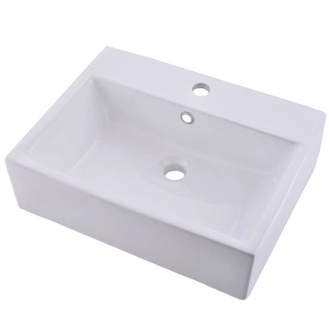 Rectangular Wall Mount Vessel Sink for Bathroom 21x16 White Porcelain Ceramic Above Counter Vanity Lavatory Basin With Single Faucet Hole