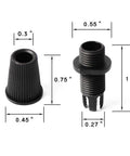 Plastic Strain Reliefs 50 Pack For Pendant Lighting And Wiring Cord Grips Cable Glands in black, with measurements