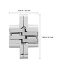 Tiny 43mm Zinc Alloy Concealed Door Hinges 4 Pack For Jewelry Boxes And Small Cabinets, Hidden Cross Folding Hardware With 180 Degree Opening, Ultra Smooth Fold, Great For Craft Projects And Mini Furniture By Operitacx, shown front view with dimensions 1.02 in x 1.69 in.