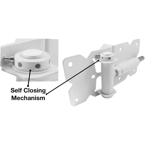 Self Closing Vinyl Fence Gate Hardware Kit White Includes Two Hinges And One Latch With Screws For PVC Fencing Adjustable