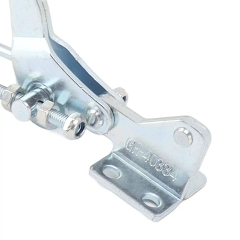 Close-up of Beefy Heavy Duty Toggle Clamp Latch, adjustable iron hasp component for secure storage and DIY projects, 450kg capacity.