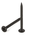 Pro Shop Heavy Duty Six By One And A Quarter Inch Drywall Screws With Easy Spin Phillips Drive Rock Solid Bugle Head Fasteners For Sheetrock Wallboard Jobs 200 Pack Black Phosphate Gear displayed on white background.