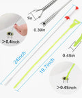Six Pack Hair Clog Remover For Sink, 24 Inch Tube Drain Cleaning Tool with claw grip and plastic drain cleaner dimensions.