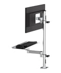 Premium Grade Rock Solid Articulating Monitor And Keyboard Mounting Tray Featuring Slick Dual Pivot Arms for desk setup with monitor and keyboard.