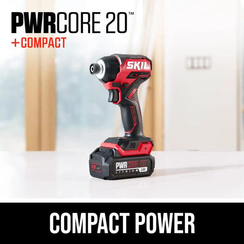 Rock Solid Brushless 20 Volt Compact Impact Driver Kit showcasing compact design with battery, ideal for tight spaces and hardware tasks.