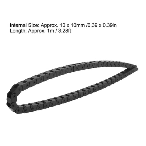 Reinforced Nylon PA66 Cable Drag Chain With End Connectors, 10x10mm, 1m Length, shown coiled on white background