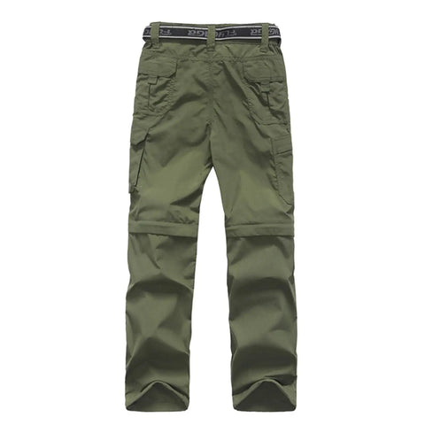 Kids Convertible Hiking Pants For Boys Quick Dry Zip Off Legs With Multi Pocket Design Gusseted Comfort Elastic Waistband Army Green