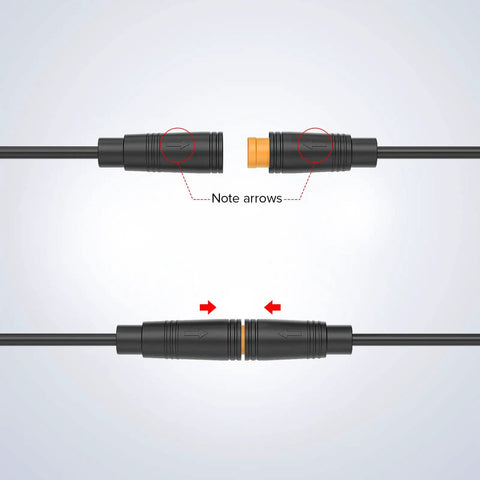 IP65 3 Pin M8 Mini Electrical Connector Set with 26AWG Wire, 7.8 Inch Extension Cables showing plug connection.
