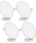 Four Slim 11 Inch Ultra Thin LED Recessed Light Kits With Junction Box 6000K Daylight 24W 110V Non Dimmable Canless Downlights