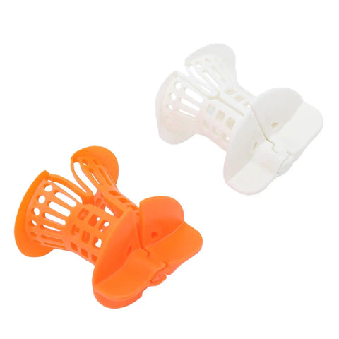 Restokki Bathtub Drain Hair Catcher 2pcs White Orange with Handle, features two durable plastic strainers for hair capture.