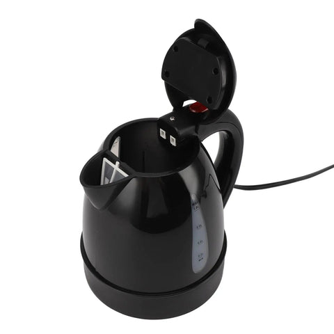 12V Car Water Heater Portable Electric Kettle With Auto Shut Off Safety Overheat Protection, black kettle with open lid.