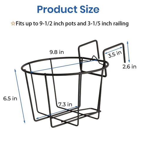 Three Pack 10 Inch Railing Planters For Balcony Or Porch Hanging Baskets Outdoor Indoor Flower Pot Holders metal dimensions diagram