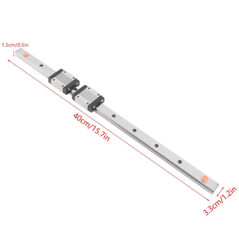 400mm Steel Miniature Linear Sliding Rail Guide With Two Blocks For Precise Linear Motion In CNC Machines, side view