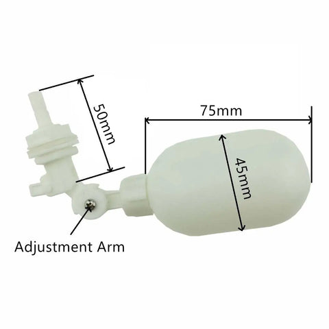 1/4 Inch Tube Float Valve Kit For RO Water System And Reverse Osmosis Water Filter DIY Friendly Push In To Connect Pipe Hose Tube Fittings CCK Ball Valve With 15 Feet Pipe Leak Free BPA Free Blue, white float valve with 45mm and 75mm dimensions