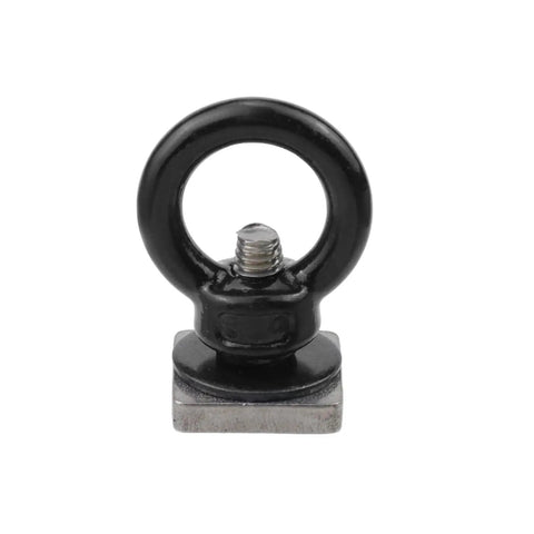 Black M6 T Track Bolts With Killer Eye Nuts For Heavy Duty Roof Rack Builds Black Finish 304 Stainless Steel Tough Cargo Tie Down Universal Hardware Pack Of Four close-up of T-slot eye bolt with square base.
