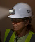 Rechargeable LED Headlamp for Hard Hats, 300 Lumen Work Light with All Day Runtime, 3 Modes, Magnetic Mount, in use
