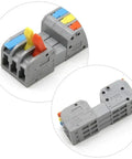 Mini Quick Wire Connectors with push in, lever, and crimp styles for fast, secure electrical wiring, shown in close-up.