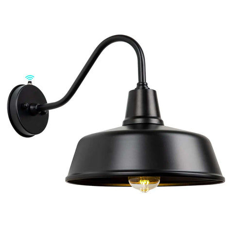 Gooseneck Barn Light Outdoor Fixture 12.6 Inch Farmhouse Vibe Black Exterior Sconce With Dusk To Dawn Sensor Weatherproof Design